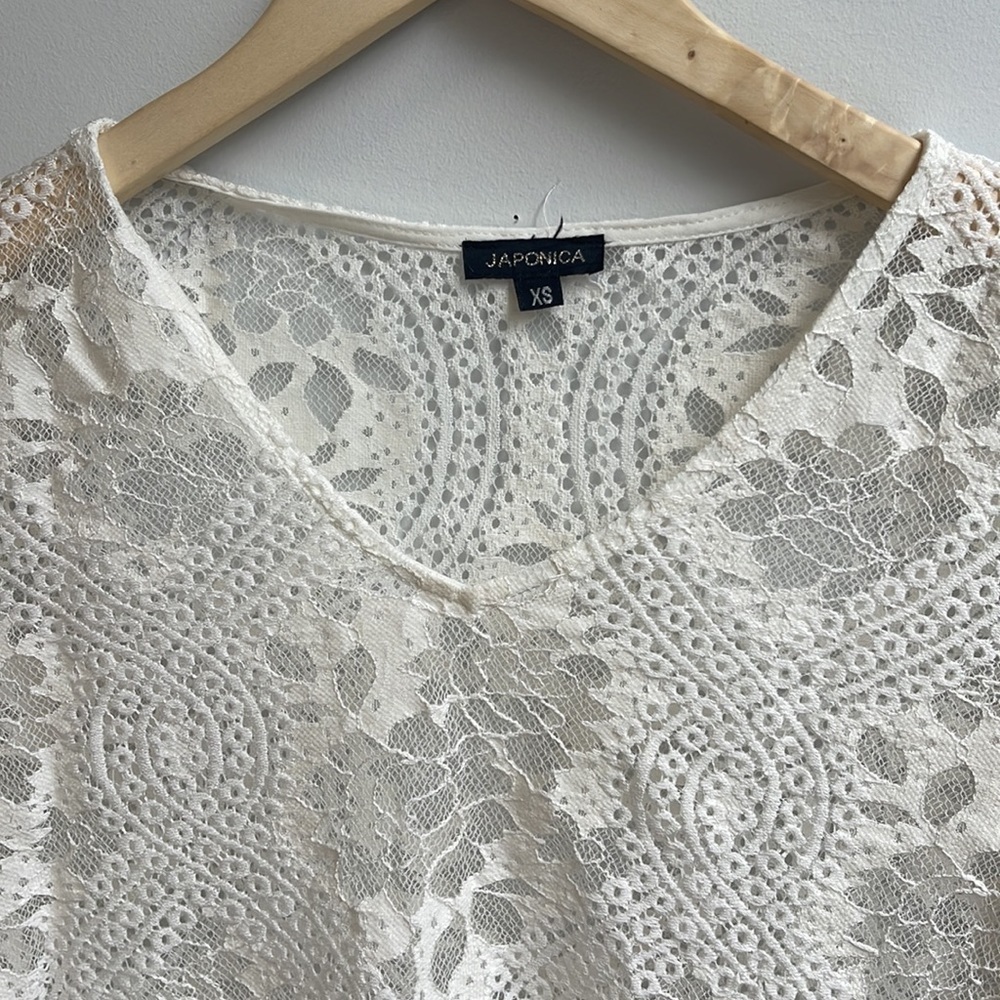 Long Sleeve Crochet/Lace White Cover Up - Picture 4 of 4